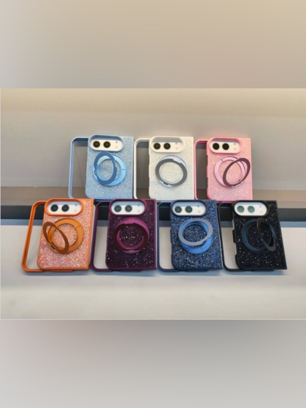 Apple Glitter Ring Grip Phone Case with Built-In Kickstand - Multiple Colors